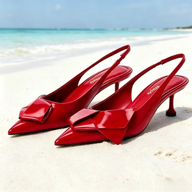 Luxury Lifestyle Products - Kırmızı Patent Deri Slingback Topuklu Kadın